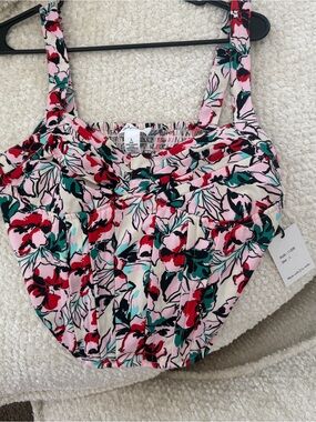 NWT Floral Pink Sleeveless corset style Gathered Bust Tank Top